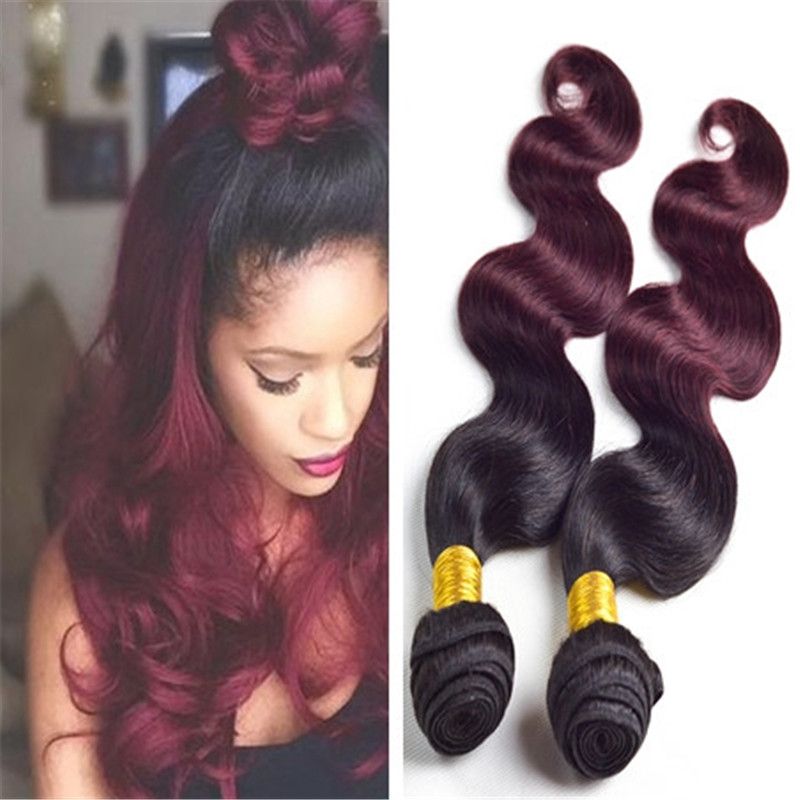 Wine Red Ombre Hair Weave Weft 8a Two Tone 1b 99j Burgundy Ombre