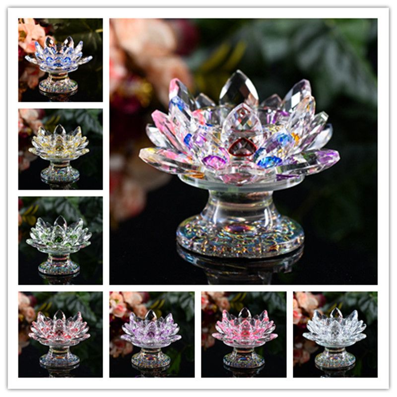 Cheap Crystal Glass Lotus Flower Candle Holders Wedding Columns Candelabra Centerpieces Holder