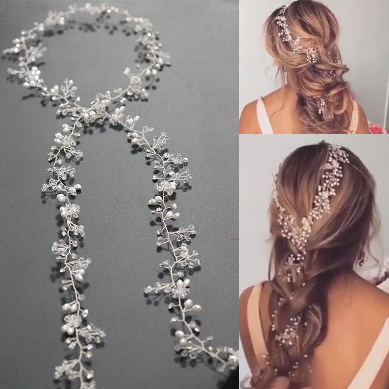 Charming Around  Meter Long Pearls Wedding Bridal Headband Bridal Hair  Accessories Wedding Pearl Hair Vine Barrettes
