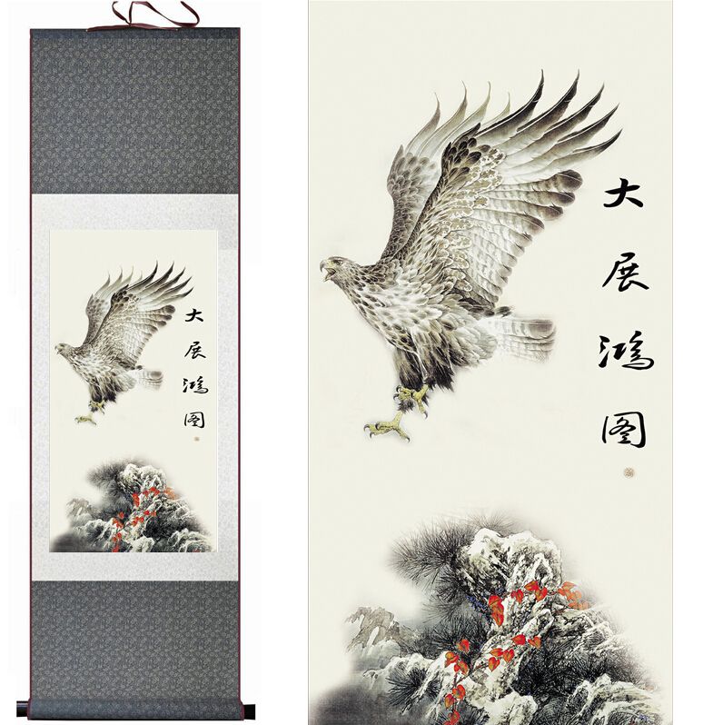 2019 Eagle Chinese Art Painting Home Office Decoration Chinese Eagle Painting Eagle Silk Scroll Painting Wall Art Hang Picture From Jonemark2014