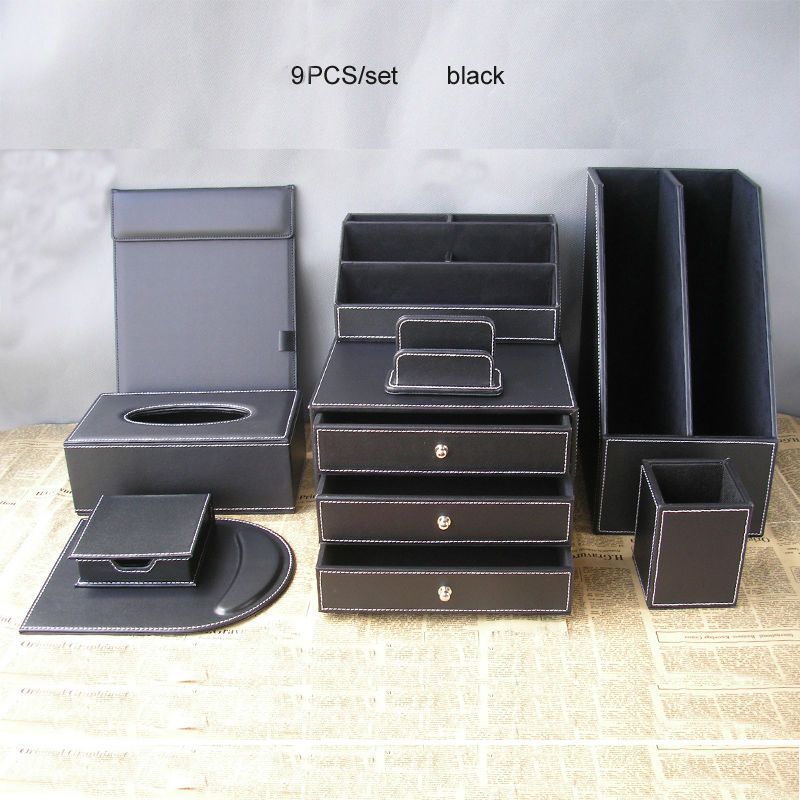 2020 Wholesale Office Business Leather Desk Organizer Set 2 Grid