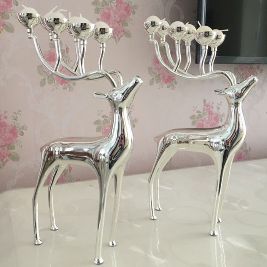 3 PEZZI argento in metallo cervo Antler Portacandele Tavolo da pranzo caratteristica principale Ornamento 