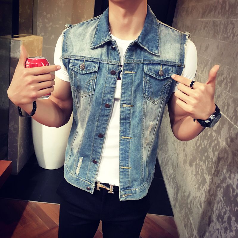 New Mens Denim Vest Jeans Vests Men 