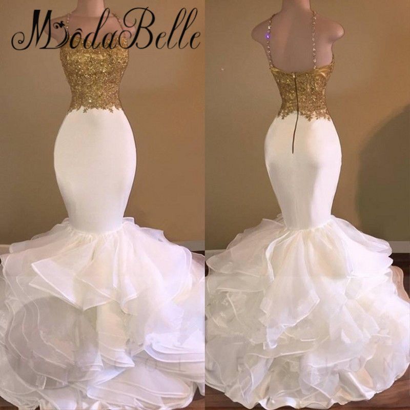 white and gold graduation dress