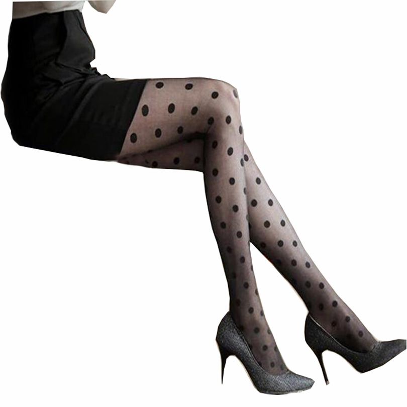 Giraffe heal Circular Wholesale- New Women Tights Seamless Pantyhose Black And White Stockings  Female Collant Pantyhose Big Dots Entirely Sexy Sheer Tight W029