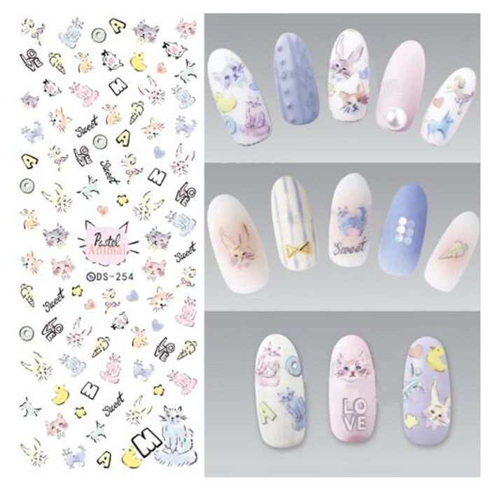 Acheter Transfert De Leau Nails Art Sticker Coloré Dessin Animé Chats Dessin Dessin Ongles Wraps Feuille Autocollant Manucure Autocollants