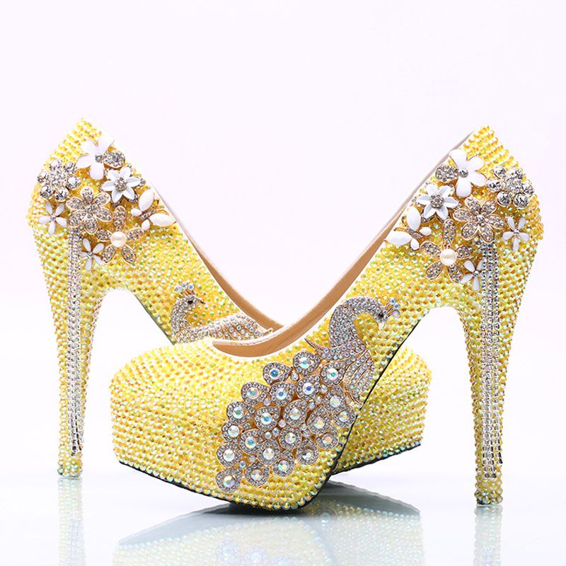 yellow rhinestone shoes