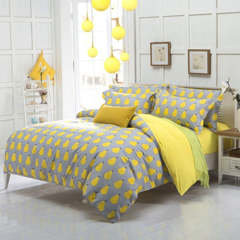 Cute Yellow Pear Fruit Bedding Set Kids Duvet Cover Bed Set Single