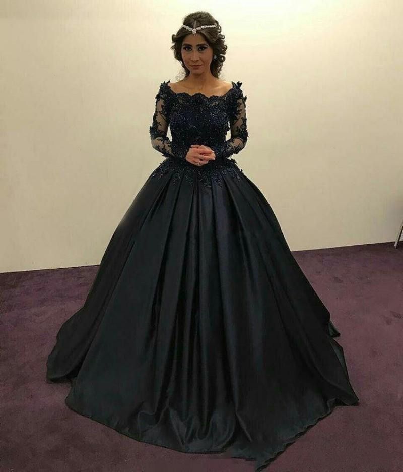 black ball gown long sleeve