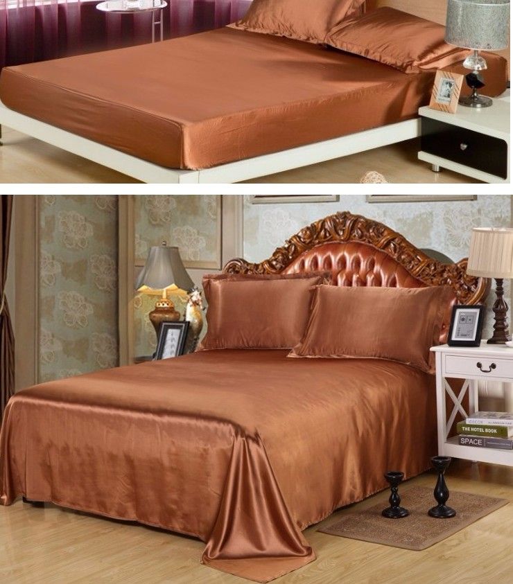 Fitted Satin Silk Round Bed Sheet Bedspread with Skirts for Queen King Size Bed