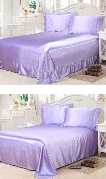Satin Silk Bedding Sheet Set Bedspread Fitted Bed Sheet Lilac