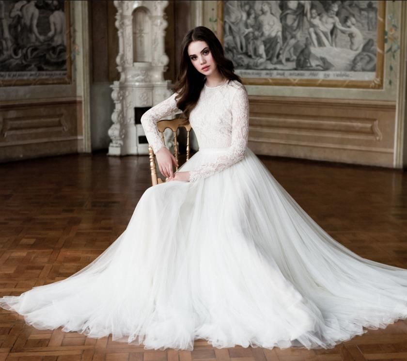 modest gowns with long sleeves