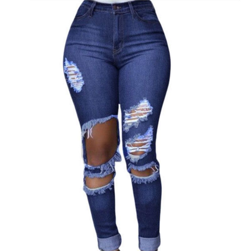 Blue Washed Destoryed Denim Jeans 