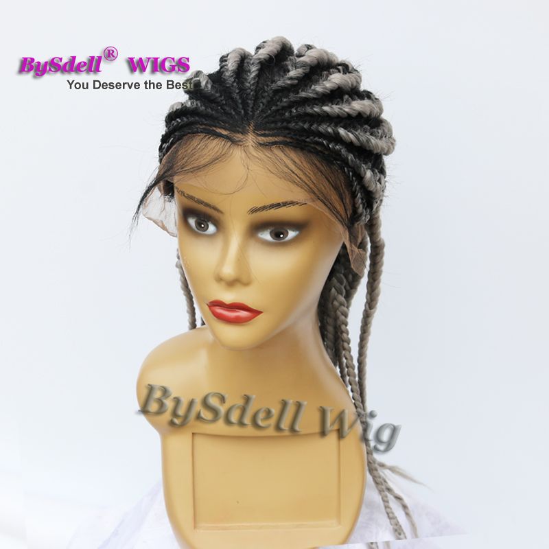 Pretty Luxury Fat Big Braids Wig Heat Resistant Black Ombre Grey