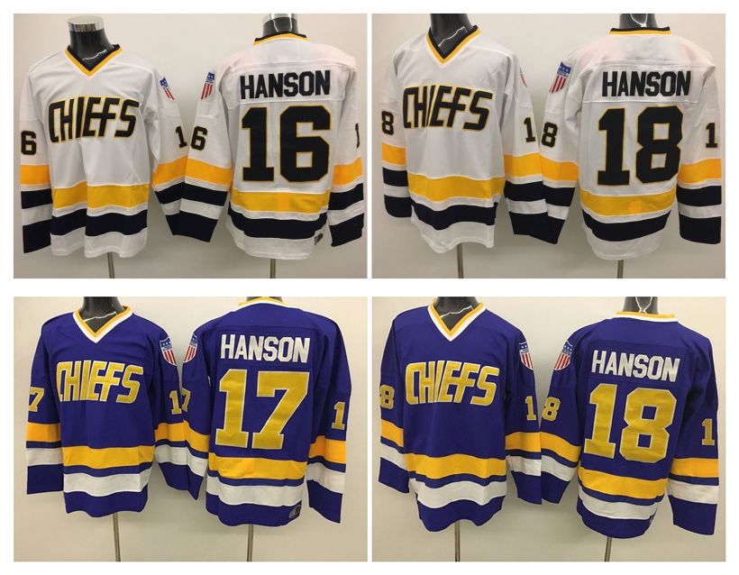 Charlestown CHIEFS Mens 16 Jack HANSON Jerseys 17 Steve HANSON ICE