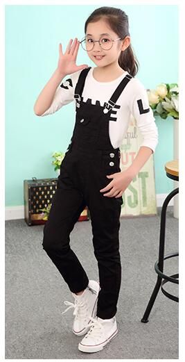 girls black dungaree