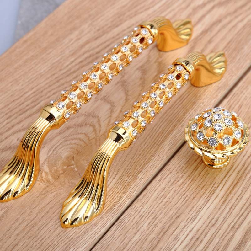 2019 96mm 128mm 24k Gold Rhinestone Win Cabinet Dresser Door