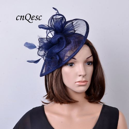 Navy Blue Sinamay Fascinator Hat 