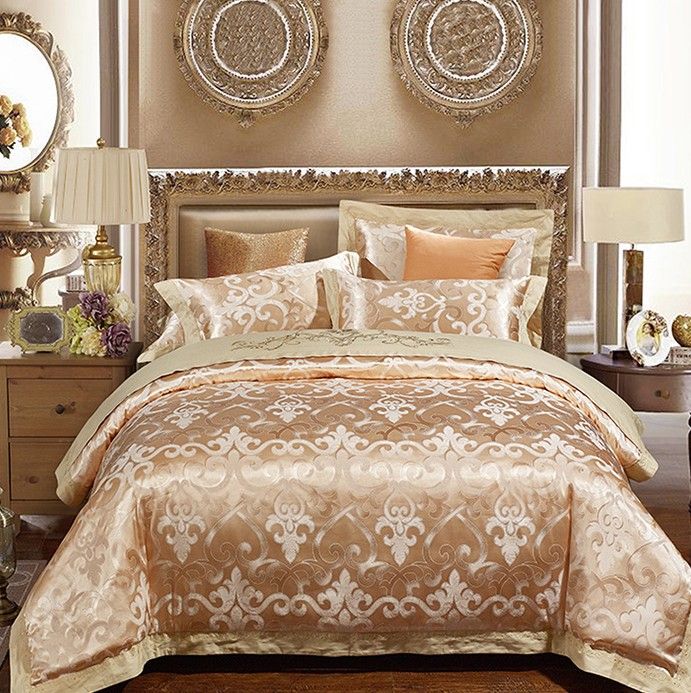 Luxury Gold Bedding Sets Duvet Cover Set Jacquard Bedspreads Satin