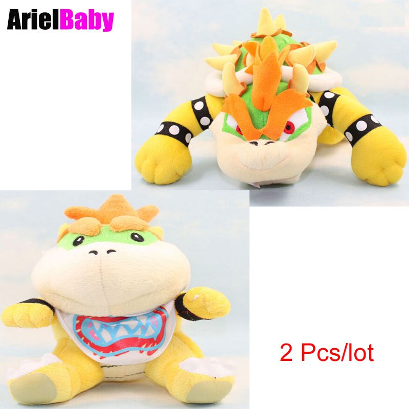 Set of 2 10/" Super Mario Bros King Koopa Bowser /& 7/" Bowser Jr Plush Stuffed