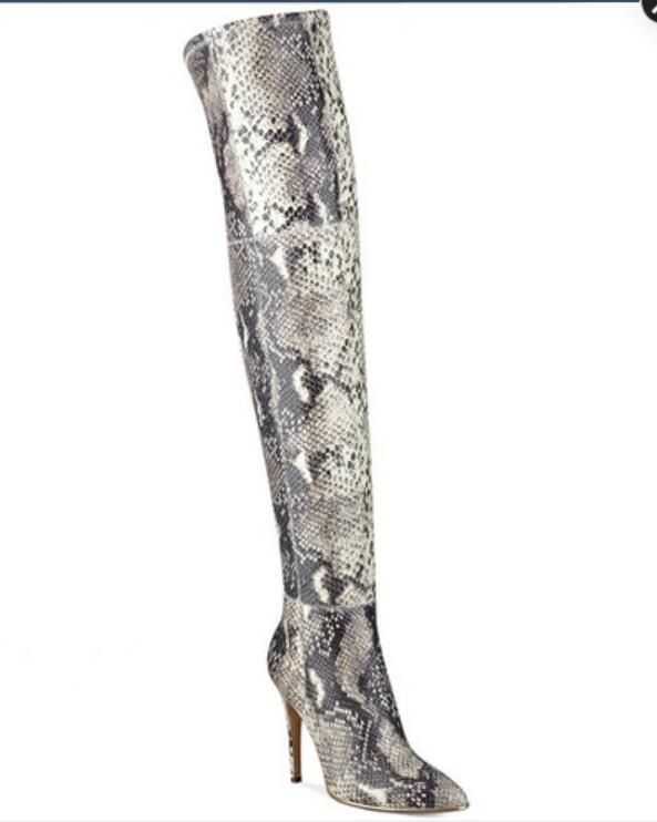 Acheter 2017 Femmes Cuissardes Bottes En Cuir Imprimé Peau De Serpent Fine Talon Pointe Orteil Hauts Chaussons De Gladiateur Chaussures Habillées Sur Des Bottes Hautes De 98,52 € Du Weloveshoes | Fr.DHgate.Com