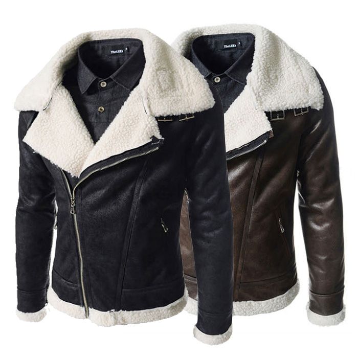 2019 2018 New Arrive Lamb Fur Lining Men S Leather Jacket Oblique Zipper Large Lapel Coats Winter Mens Warm Coat Brown 1366 From