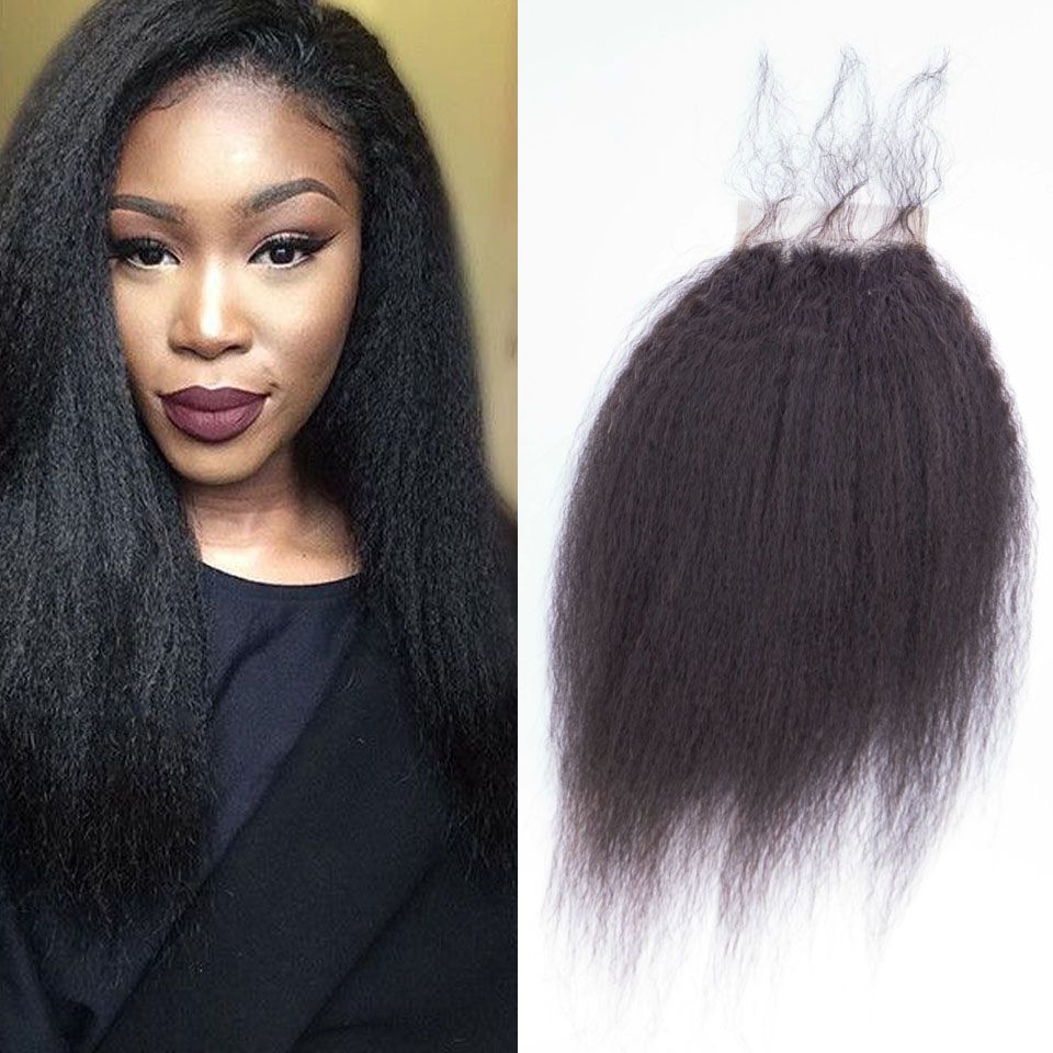 Top Quality Brazilian Indian Malaysian Peruvian 4 4 Kinky Straight Lace Closure No Shedding Free Tangle With Baby Hair Bleached Knots Sew In Weave