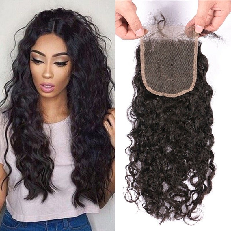 Brazilian Virgin Hair Closures Natural Color Water Wave Lace