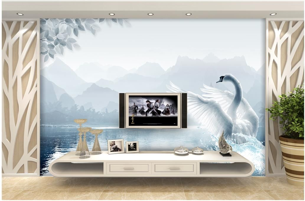 Paysage Eau Blanc Swan TV Papier Peint 3d papier peint 3d papiers peints pour toile de fond tv