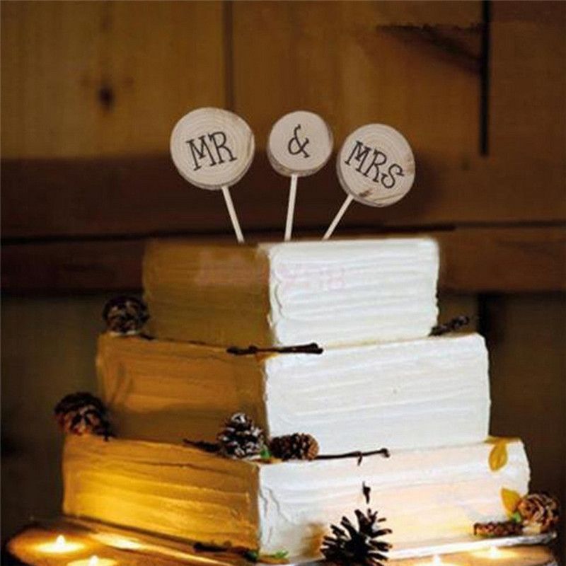 Mr & Mrs Romantic Wooden Wedding Cake Topper Party Decorating Supplies New