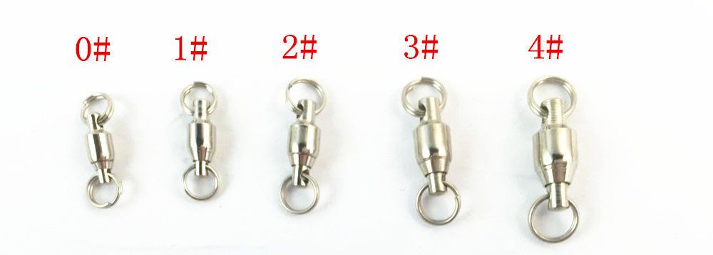 50pcs Size #0 Spinner Bait Ball Bearing Swivels With 2 Split Rings Nickel Color