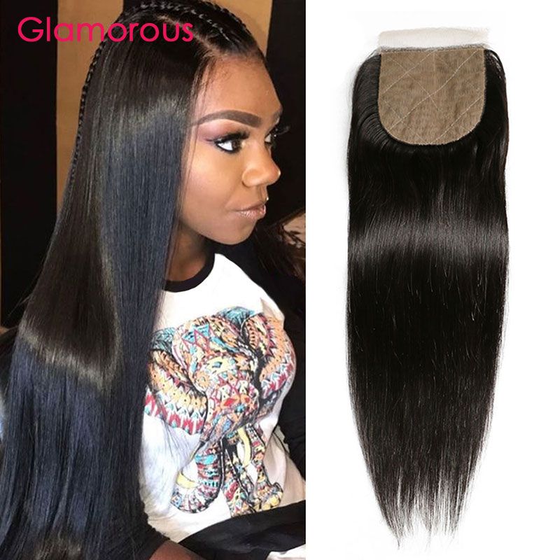 Glamorous Peruvian Straight Hair Closure Natural Color Brazilian