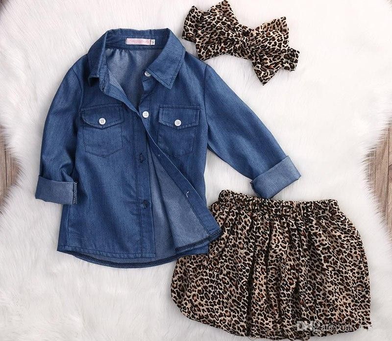 Acquistare Set Di Abbigliamento Estivo Bambina Top Blu In Denim Bambini + Gonna  Leopardata Completo Con Fiocco Leopardo Set 3 Pezzi Economico | Consegna  Veloce E Qualità | It.Dhgate