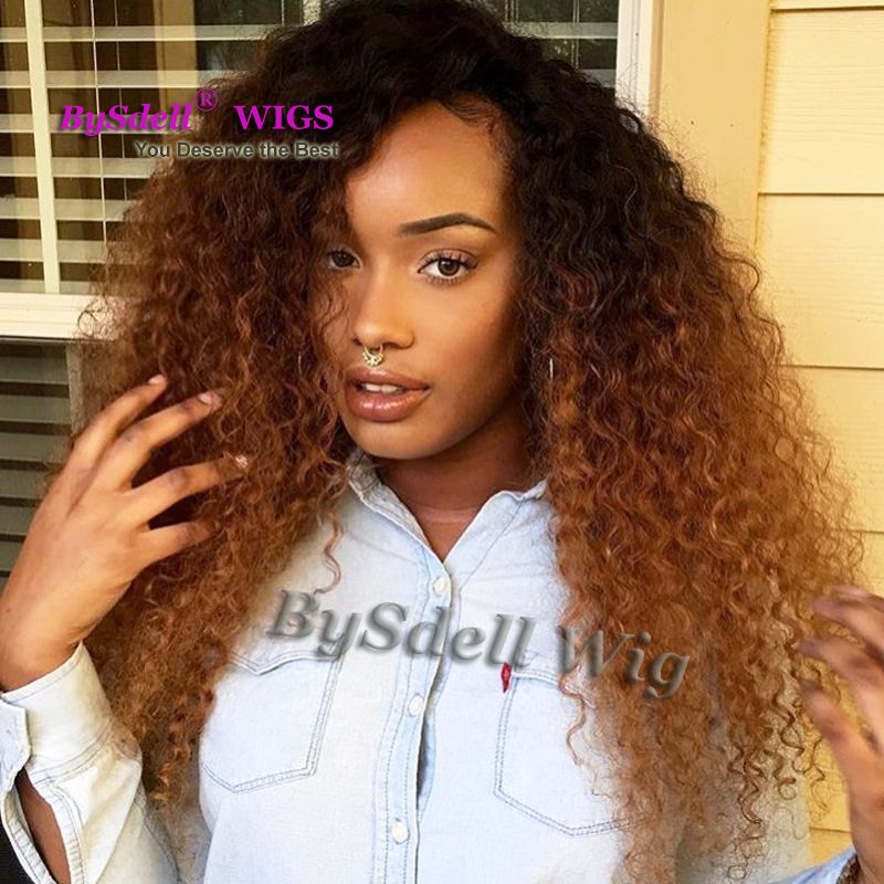 Ombre Brown 2 33 Afro Kinky Curly Virgin Hair Lace Closure Front
