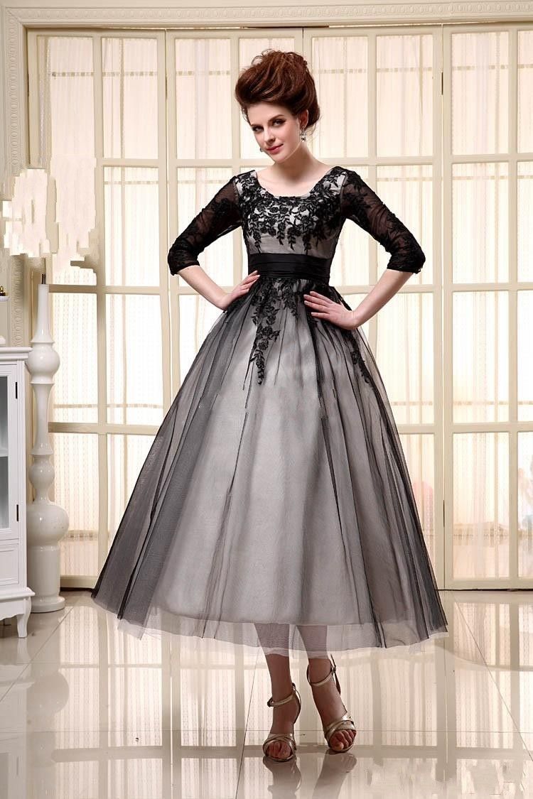 Tea Length Half Sleeves Cheap In Stock Scoop Tulle Lace Up Applique A