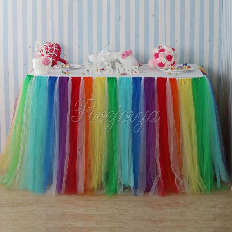 Colorful Rainbow Style Tulle Tutu Table Skirt 100cm X 80cm For
