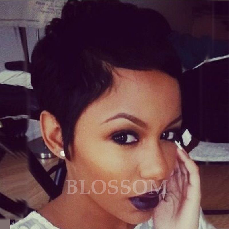 Pixie Cut Hairstyle 100 Brazilian Hair Wigs Short Hair Straight Black Wigs With Bangs For Africans Black Women Perruque Natural Sensationnel Wigs Wig