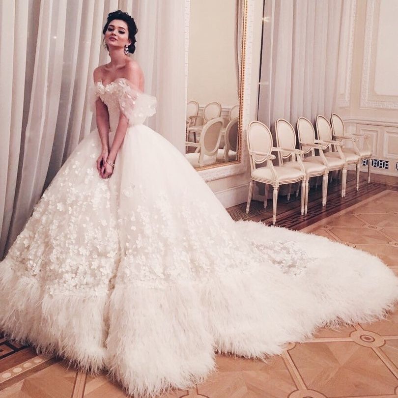 feather bridal gown