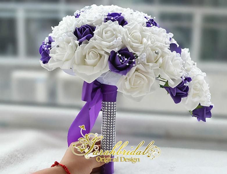 Acheter Blanc Et Violet Vintage Mariage Bouquet De Mariée Perles Fleur De Soie Rose Cristaux Pas Cher Décoration De Mariage Bouquet De Demoiselle