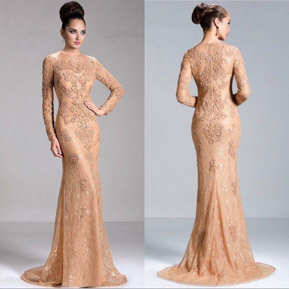 Champagne Lace Long Sleeve Mermaid 