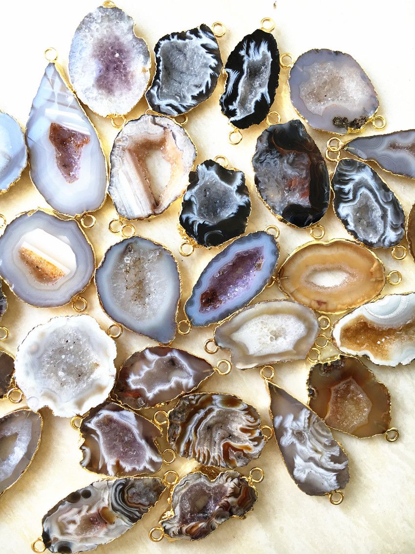 A-14873 Fabulous Handmade Agate Slice Druzy Earrings DIY Component Pairs Gold Edge With Electroplated Earring Double Bail Connect Earrings