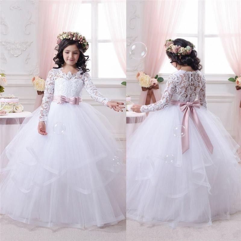 New Lace Flower Girl Dresses First Communion Dress for Little Girls Pageant Gown
