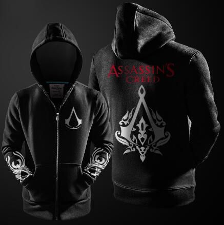 Herbst Männer Kostüm Herren Fleece Assassins Hoodie Großhandel Sweatshirt Neue Gefüttert Winter Cosplay Schwarz Assasins Creed Hoodies Jacken PiZOkXuT