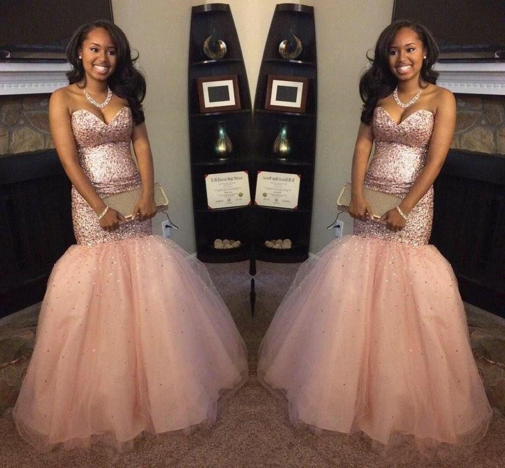 pink glitter mermaid prom dress