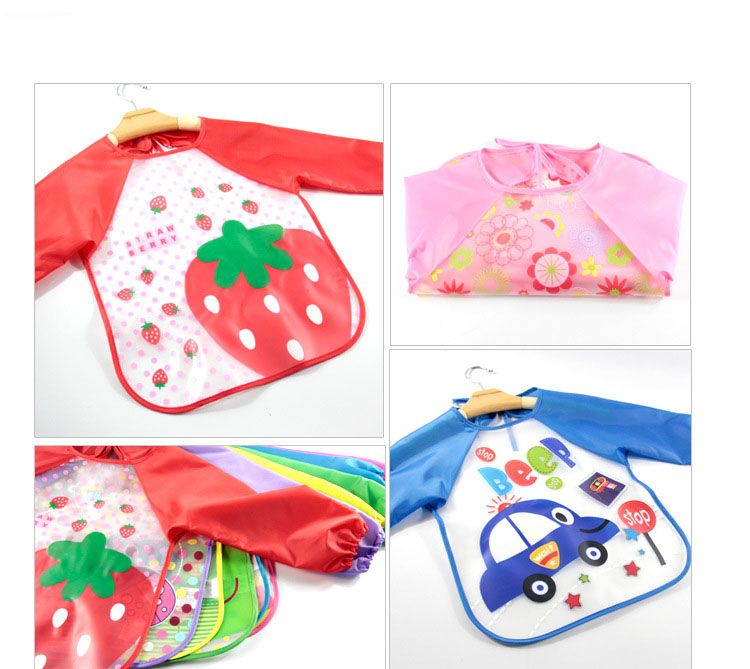 Strawberry Baby Nursing Feeding Bibs Unisex Kids Cartoon Waterproof Long Sleeve Eating Play Painting Apron