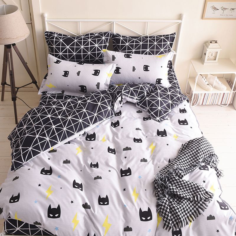 Quality Batman Mask Bedding Set Cartoon Black White Duvet Cover