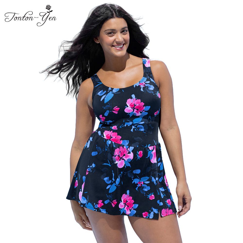 women's plus size one piece swim dress