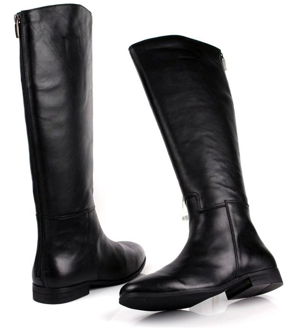 black genuine leather boots