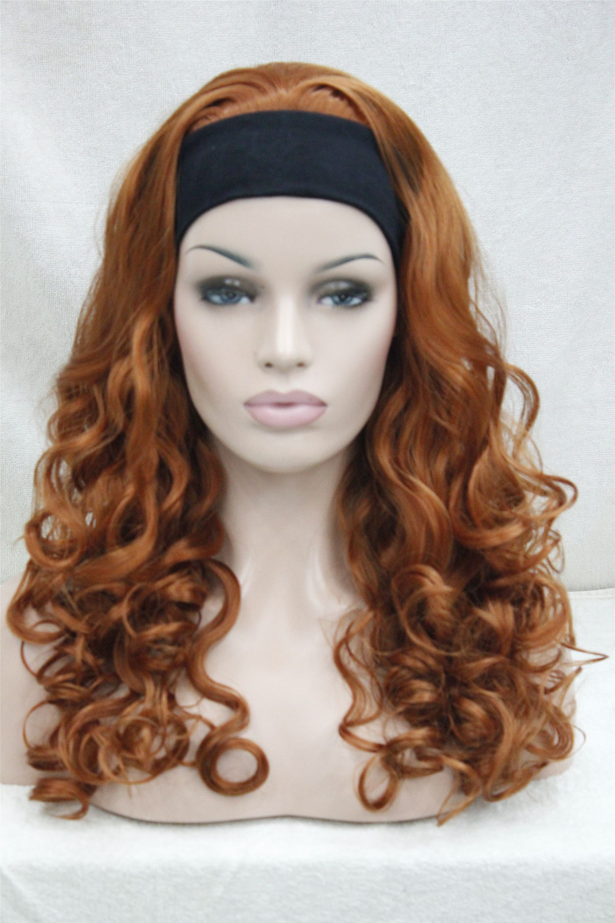 2017 New Super Fashion Sexy Orange Brown 3 4 Wig With Headband