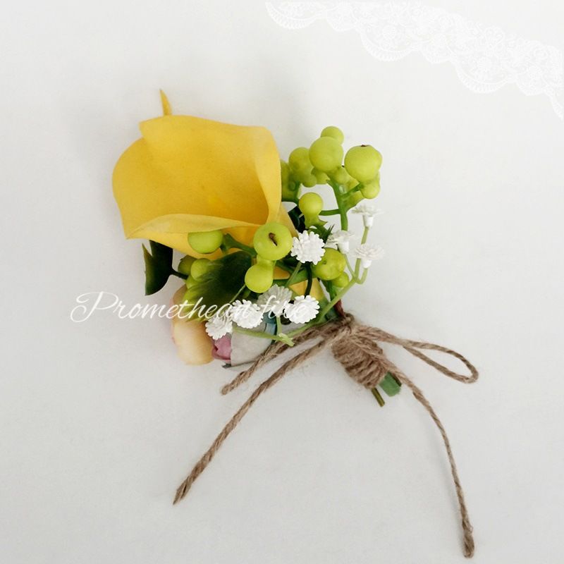 Acheter Jaune Calla Lily Mariage Broche épingles Fleurs Artificielles Corsage Boutonnière Stick Pour Le Meilleur Costume Homme Accessoires De Mariage